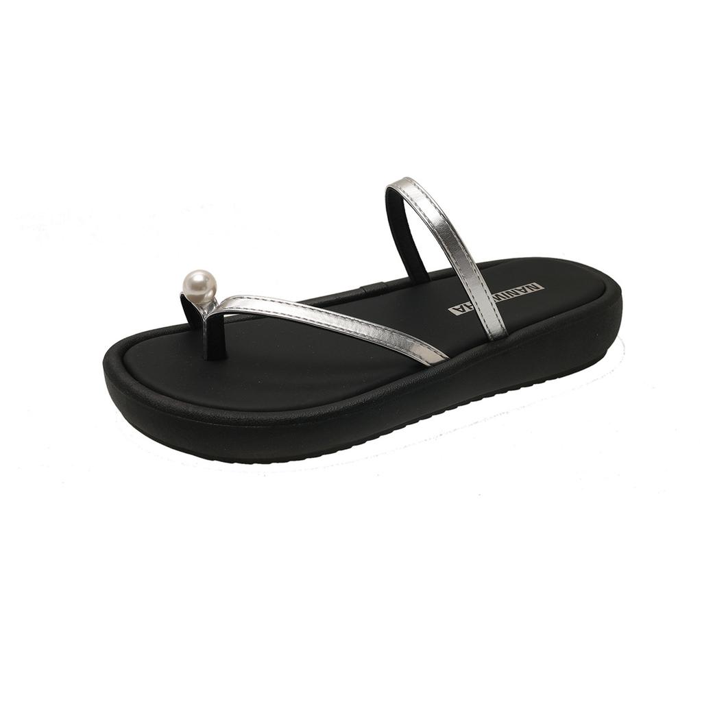 Platform-soled Toe Sandals 2025 New Korean Version of Pearl Fairy Style Fashionable and Versatile, Wearing Beach Cool Slippers