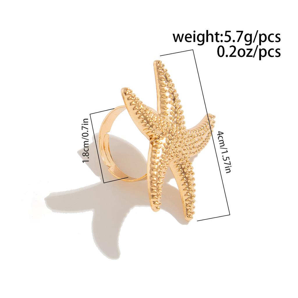 Design Sense Ins Style Hollow Flower Open Ring, Personalized Starfish Imitation Pearl Feather Ring for Women