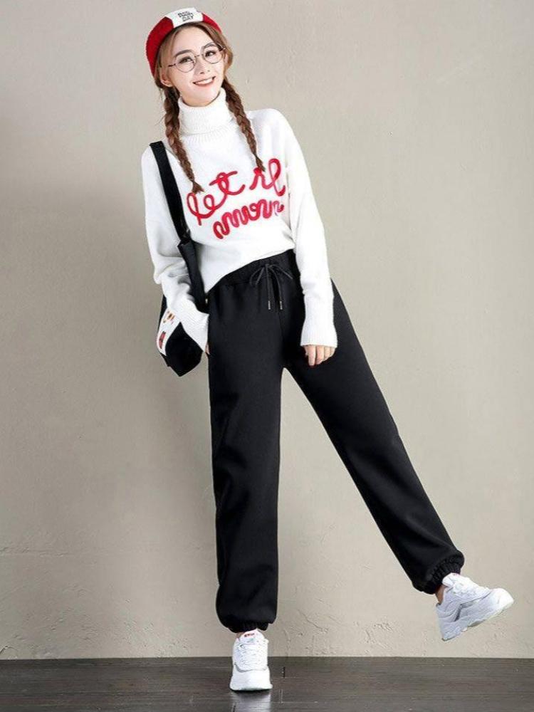 Winter Velvet Sports Pants for Women, Wide Legs, Loose Large Size, Fat Legs, Warm and Thick Lamb Velvet Lantern Pants, Waiver Pants