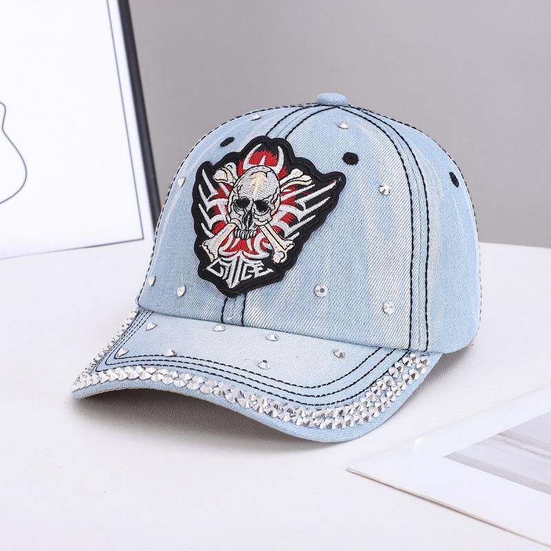 Personalized Cross Skull Baseball Cap Women's Pure Cotton Denim Diamond-encrusted Curved Brim Cap Spot