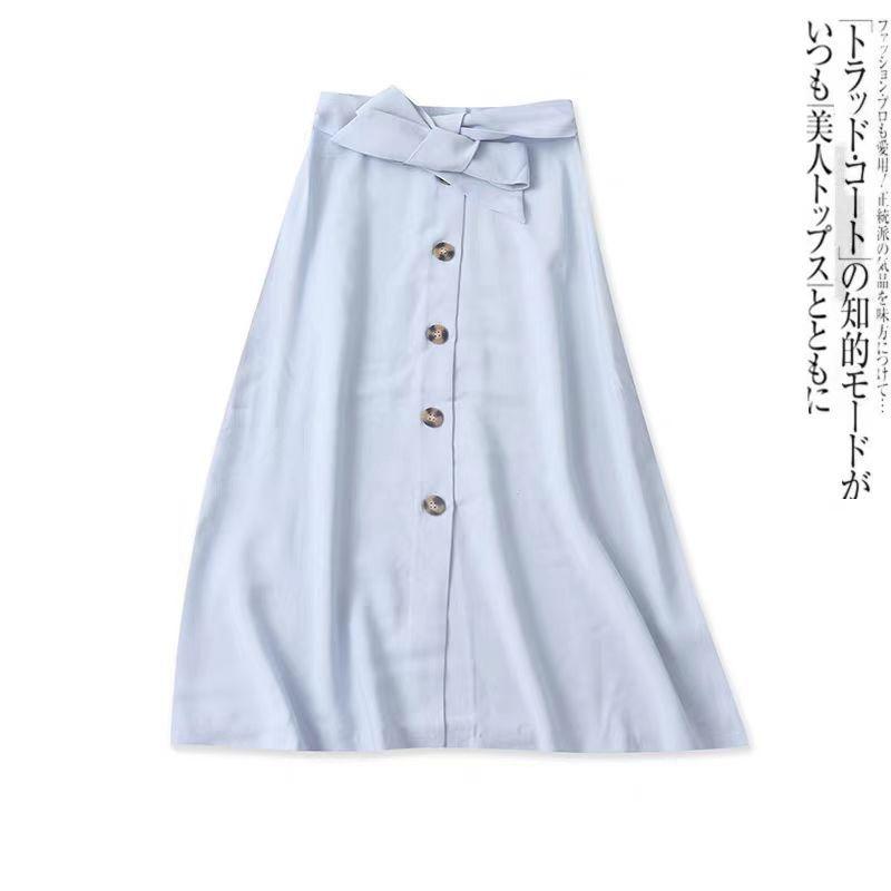 

Skirt Spring and Summer New Foreign Trade Women clothes Fashion Age-Reducing High Waist Lace-up Single-Breasted Mid-Length A- line Skirt 31217 Light blue B- 14-13-2 40#