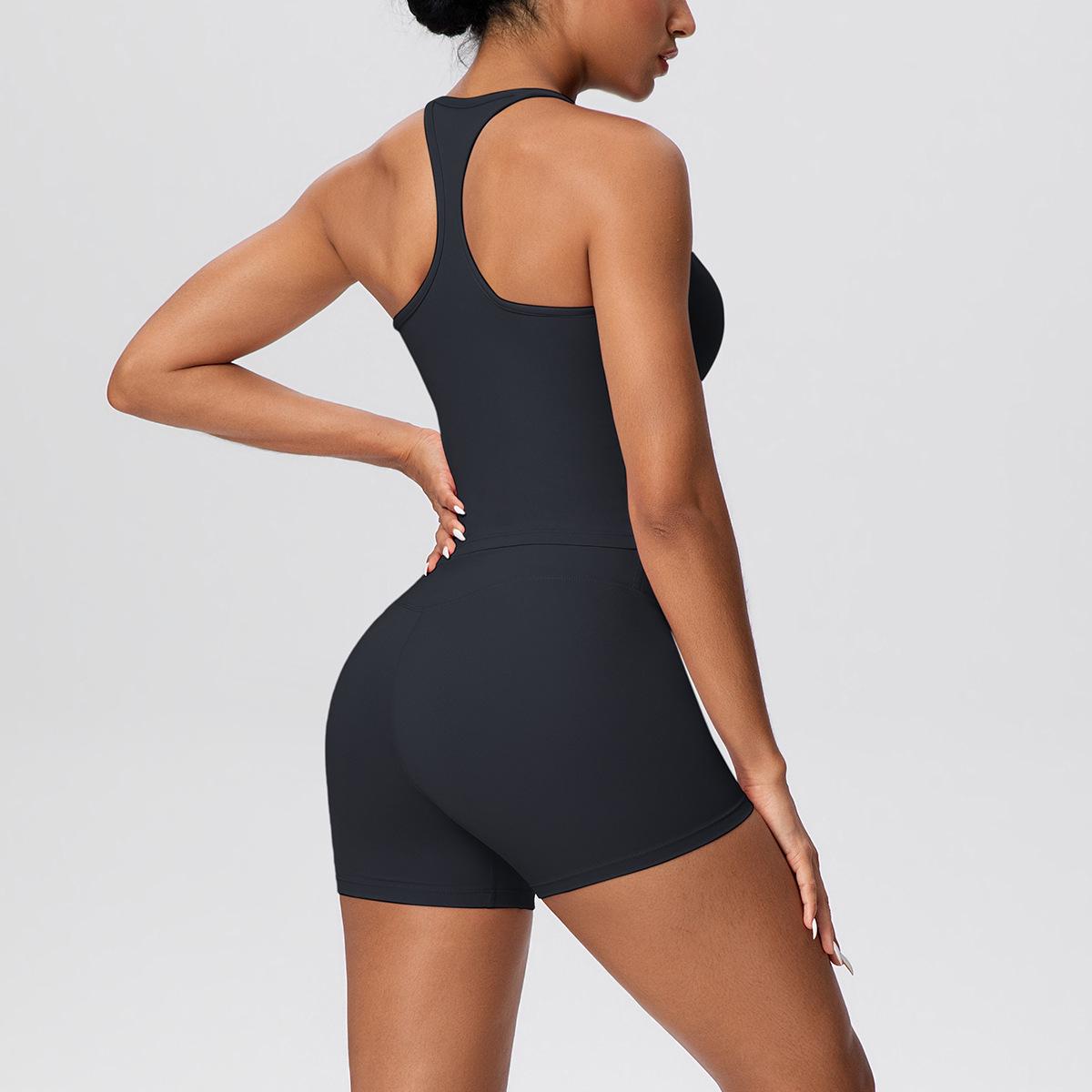 

Solid Color Racerback Sports Vest & Shorts Yoga Set Medium