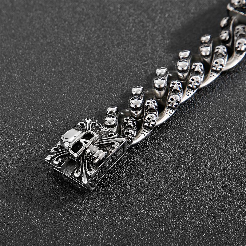 Gothic Skull Pattern Men's Bracelets On Hand Vintage Punk Stainless Steel Jewelry 230mm Chunky Skull Ghost Bracelet