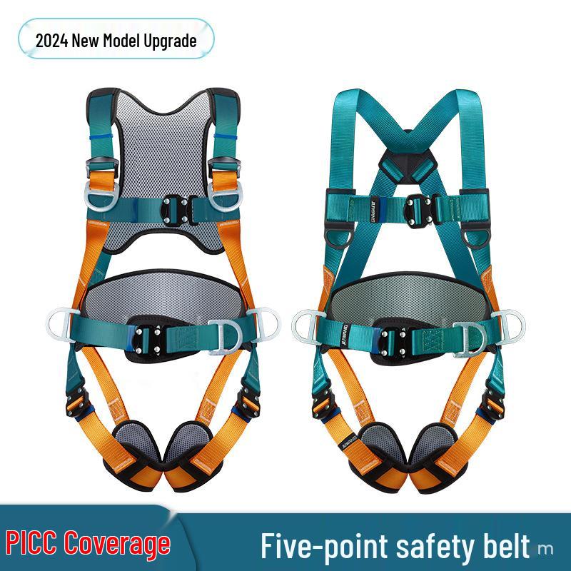 5-Point Full-Body Electrician Safety Harness with Double Hooks for High-Altitude Work