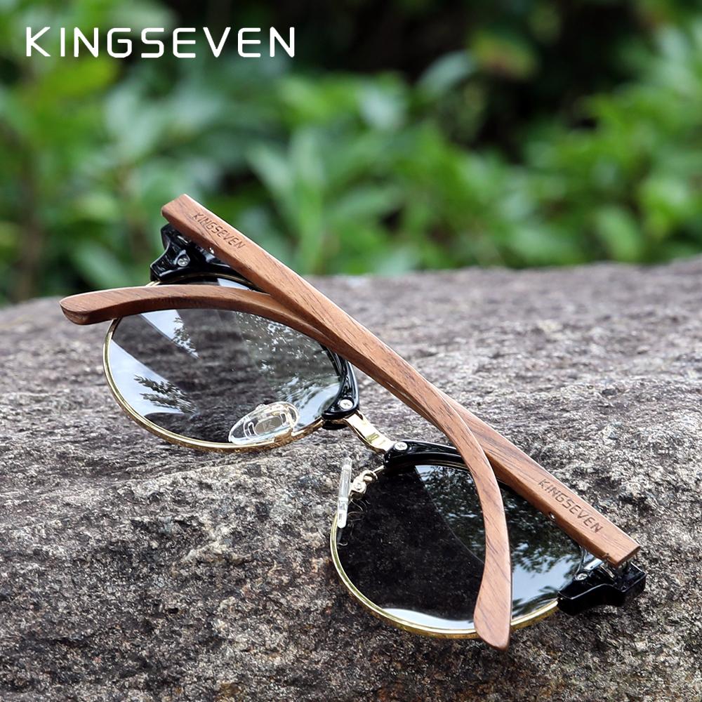 Kingseven Handmade Black Walnut Wood Men's Sunglasses Women Polarized Mirror Lens Sun Glasses Male UV400 Oculos W5517