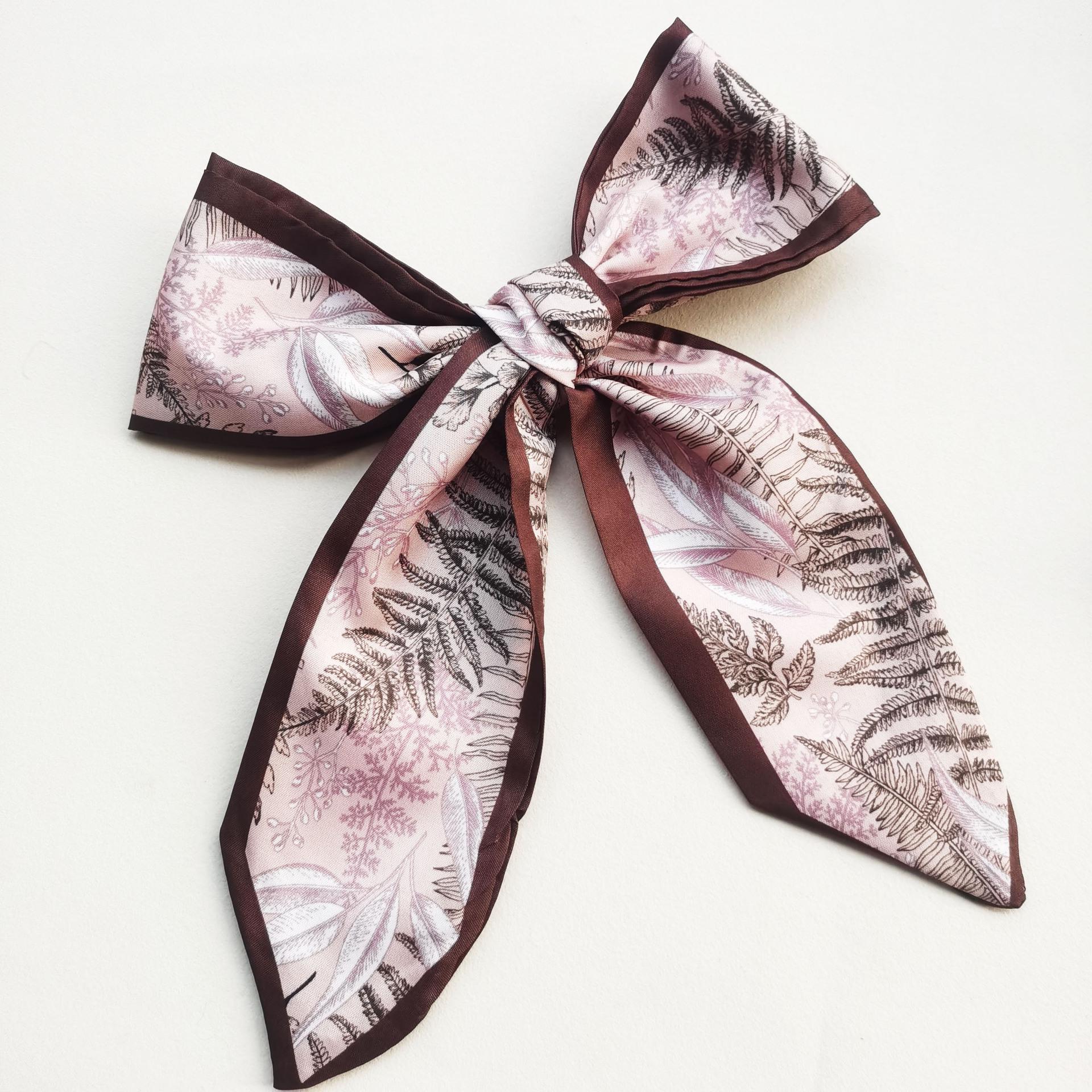 

Элегантный французский шелковый шарф-лента - Аксессуар для волос Кленовый лист и ювелирная повязка на голову коричневый