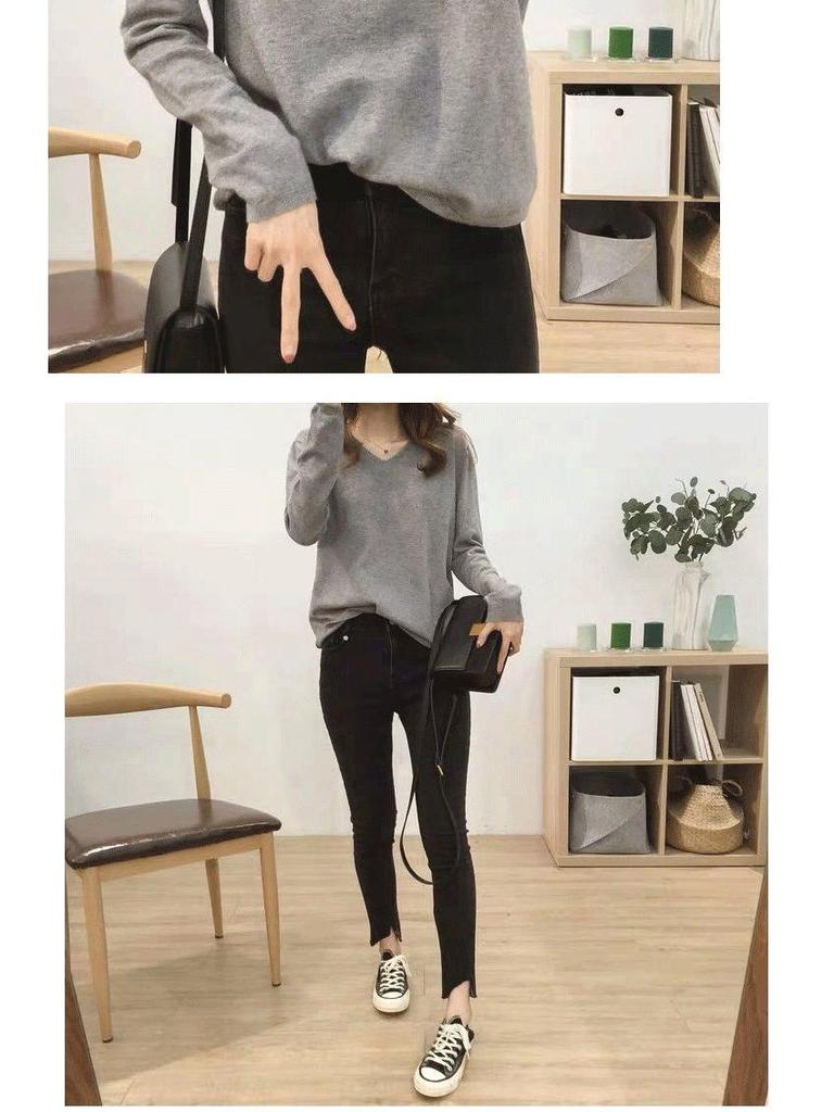 Women's V-Neck Knit Sweater: Large Size, Loose Fit, Slimming, Solid Color, Perfect for Early Autumn and Winter