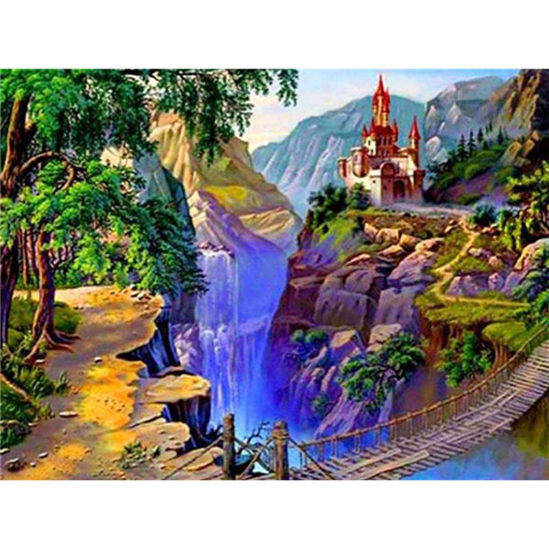 5D Diy Waterfall Diamond Painting Kit Celá kulatá vrtačka Krajina Diamantové vyšívání Mozaika Umělecké křížové stehy Domácí dekorace