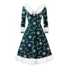 Women's Fashion V-neck Casual Fit Christmas Print Party Long Sleeve Dress