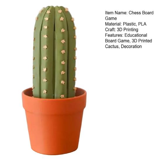 1 Set Cactus Chess Game with Roll-up Chessboard Portable Travel 3D Printed Cactus Board Game Educational Chess Toy Decoration Plant Lovers Gift