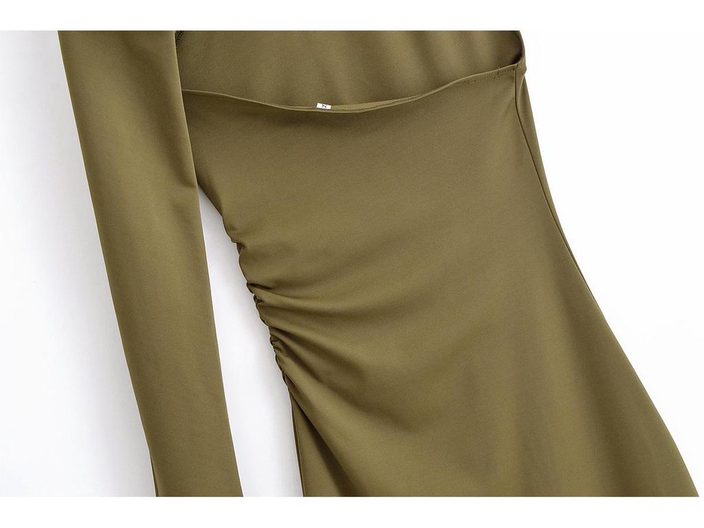 2025 Spring Women's Asymmetrical Pleated Long Dress - European & American Style