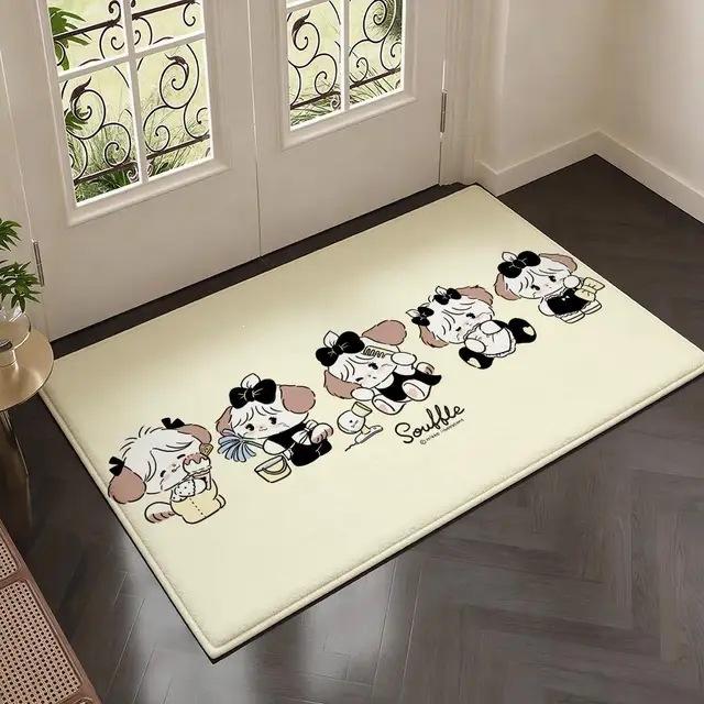 Kawaii Cartoon Bear Bunny Cat Rectangle Carpet Cute Maid Animal Kids Room Home Decor Mat Non Slip Floor Rug Entryway Doormat
