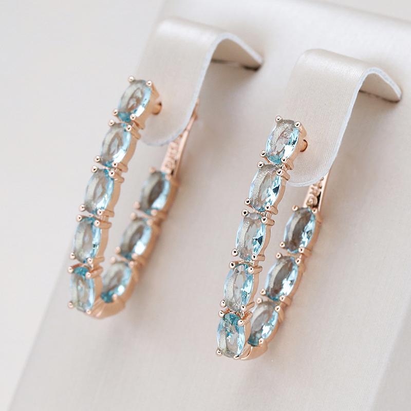 Oval Blue Stone Long Drop Earrings Natural Zircon With  Rose Gold Fashion Women Earrings Simple Daily Fine Jewelry