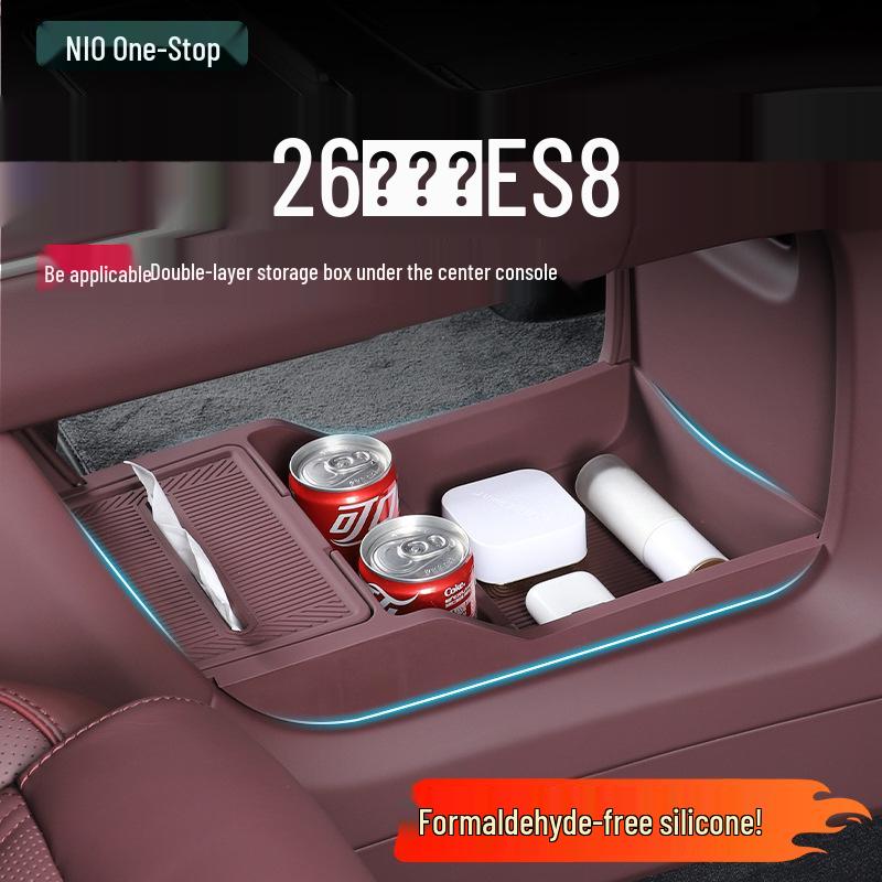 Compatible with 26 Nio ES8 Models: Double-Layer Storage Box Organizer for Center Console Interior Decoration