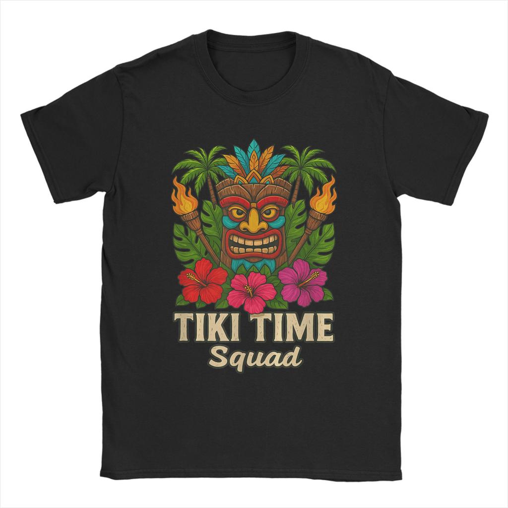 Tiki Woodcut Polynesian Tropical Hawaiian Party Luau Island T Shirt for Men Cotton Fashion for Male TShirt Crewneck Tees Gift
