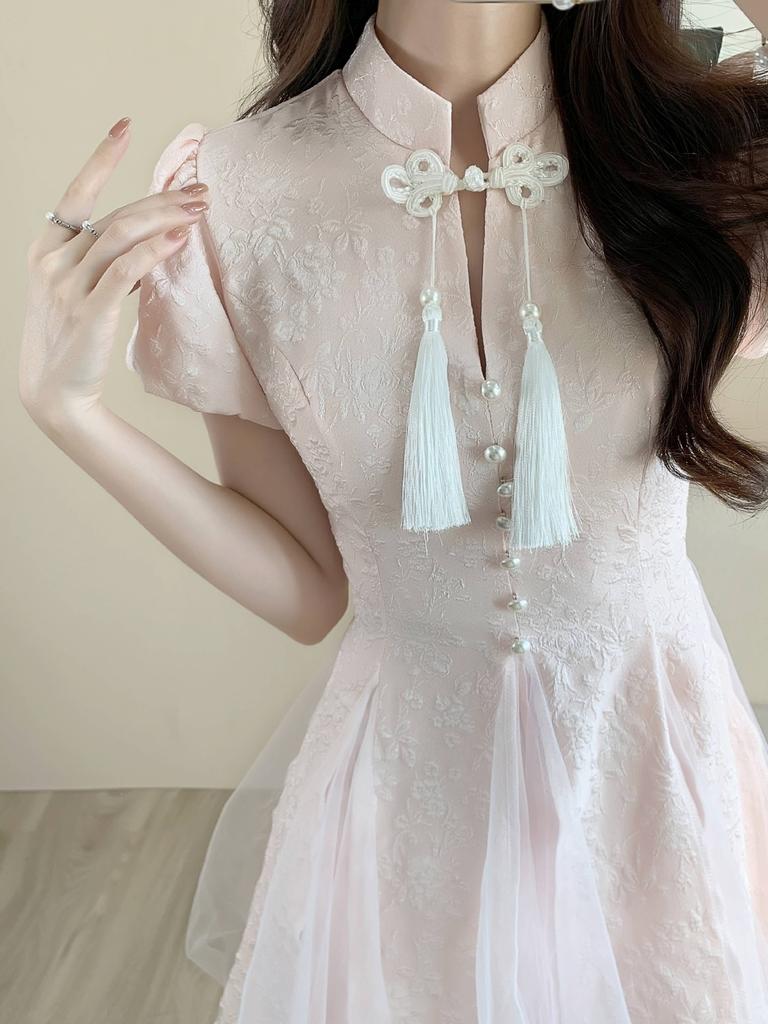 New Chinese national style improved cheongsam short-sleeved dress children's summer high-end temperament waist fairy tutu skirt