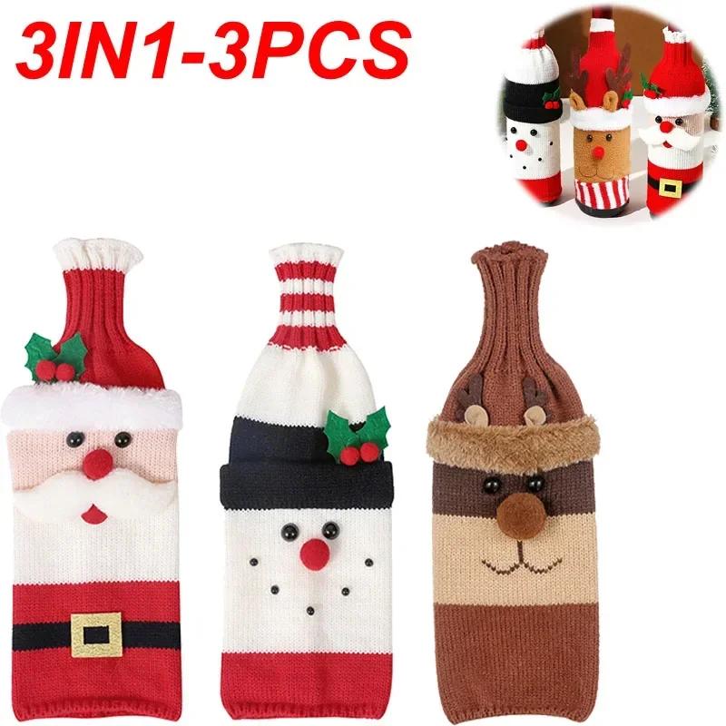 1/3PCS Christmas Wine Bottle Cover Set Santa Snowman Woven Wine Bottle Bags For Christmas Party Dinner Table Decorations Gifts