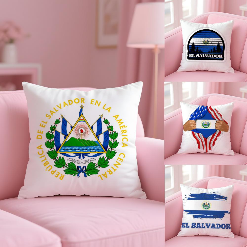 El Salvador Flag Cushion Cover Plush Fabric Soft Double-Sided Printed Invisible Zipper Sofa Pillow Case Home Decor