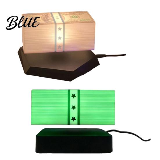 Neuartige schwebende Geschenklampe Geld magnetische Levitation Bargeld 360 Grad drehendes Schreibtischornament mit 3-Farben-/grünem Licht für Büro-Spielzimmer-Dekoration