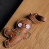 Handmade Leather Gingerbread Man KeyChain Cute Christmas KeyRing Bag Charm Christmas Ornament with Gift Box