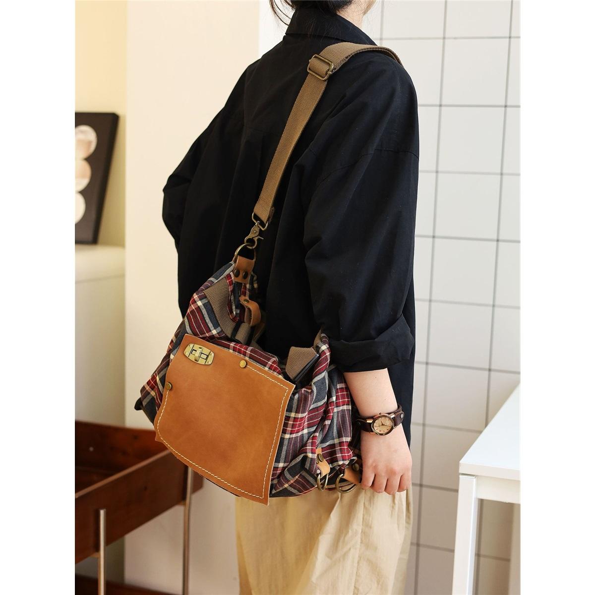 

Японская студенческая сумка двойного назначения, вместительная, ручная, наклонная, через плечо, большая сумка для поездок на работу и отдыха, сумка Yangqi Gingham, сумка через плечо красный