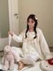 Pure cotton loose and cute long-sleeved trousers lace bow going out spring loungewear suit misty rain sweet dream