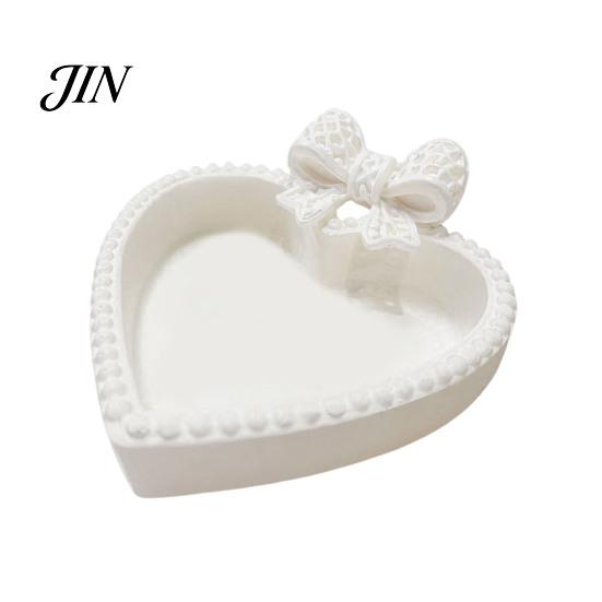 Narrative Space Decoration 3D Printed Bow Jewelry Tray, Cute Heart-Shaped Organizer, Stable Decorative Desktop Organizer Lightweight Luxury Desk Decor