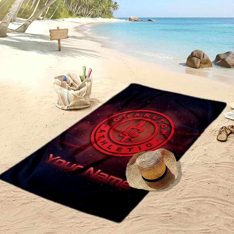 Charlton Athletic Personalized Printed Beach Towel Soccer Logo Support Custom Name Text Absorbent Towel For Sport Travel Special Gift