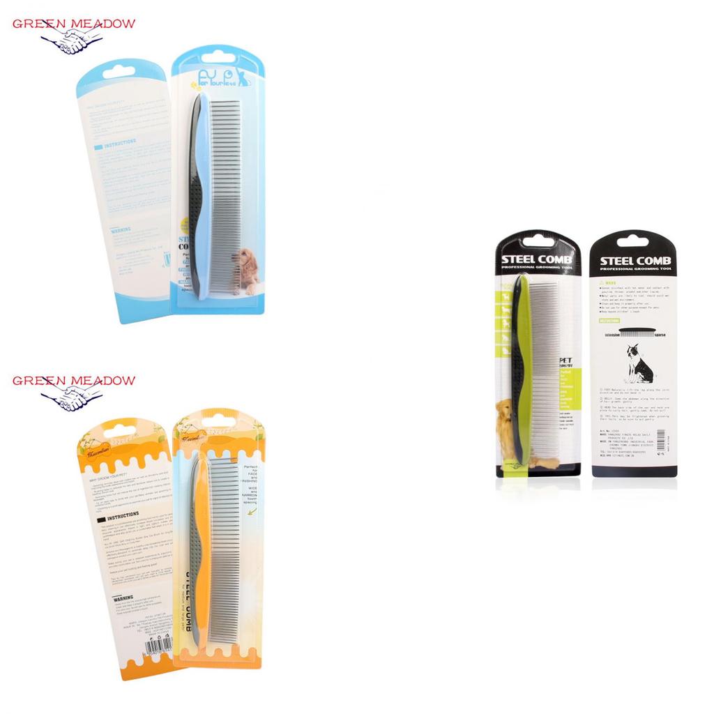 Pente de Grooming para Animais de Estimação com Cabo de Plástico Desembaraçador e Pente para Pulgas para Cães Verde Azul Laranja