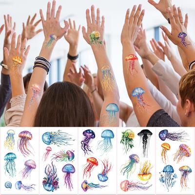 10sheets Colorful Jellyfish Tattoo Stickers For Arm Body Hand Temporary Waterproof Tattoo Stickers Kids Creative Party Gifts