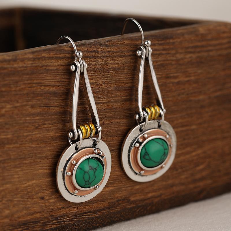 Trendy Vintage Turquoise Dangle Earrings - Zinc Alloy Silver Plated Jewelry for Women - Perfect Gift Idea