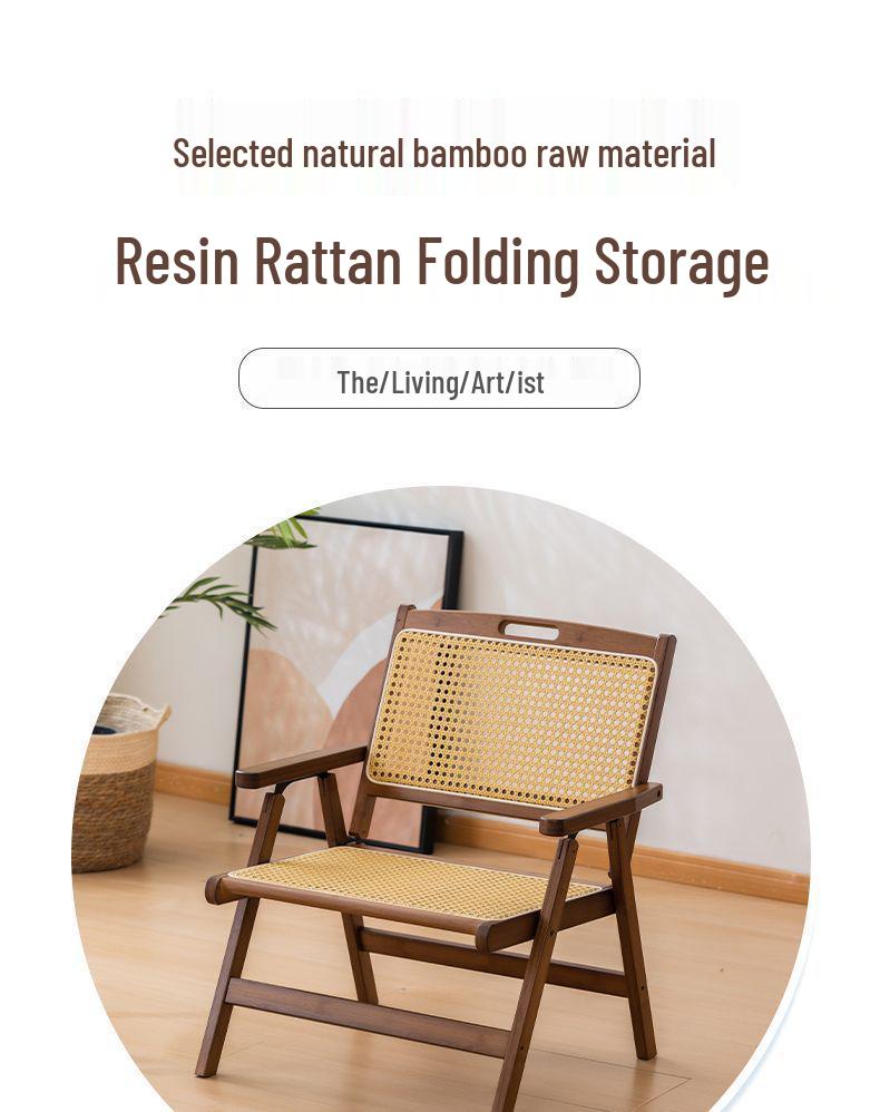 Vintage Style Portable Foldable Rattan Chair with Backrest for Home, Balcony, and Outdoor Leisure