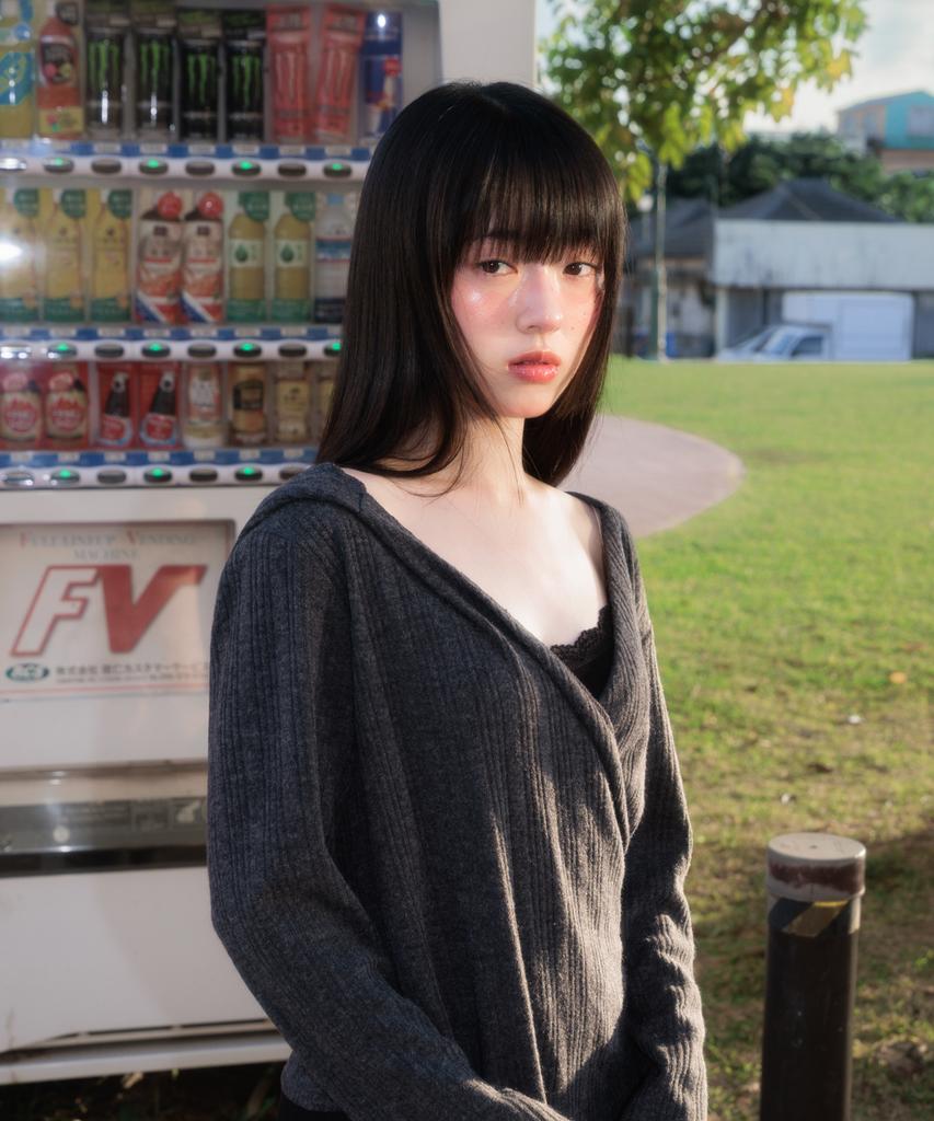 ROSEFRANTZ Wrap Shirring Hood Long Sleeve [Charcoal]