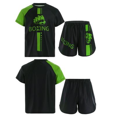 Kids Boys Muay Thai Shorts and Shirt Set Boxing Kickboxing MMA Training Trunk Fight BJJ Grappling Shorts