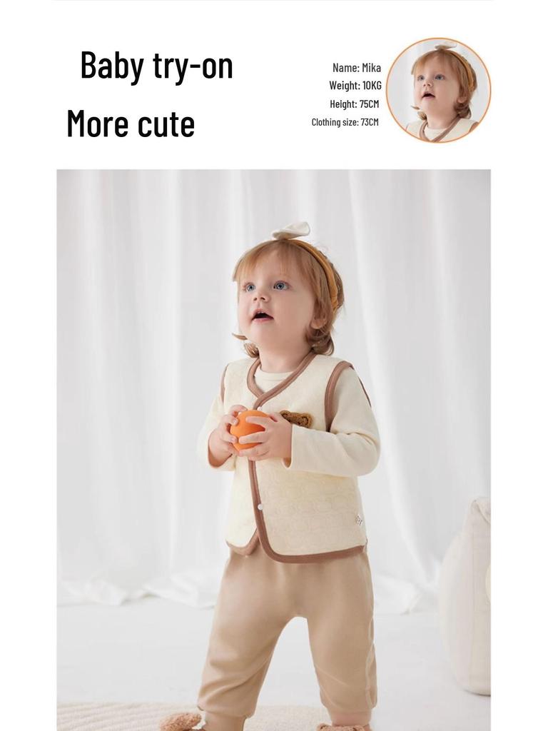 Jingqi Quilted Sleeveless Warm Vest for Newborns - Boys and Girls, Spring & Autumn Season