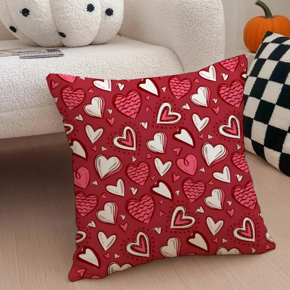 Valentines Day Gift with Heartshaped Pattern Cushion Cover Throw Pillow Cover Hidden Button Durable Polyester Chair Cushion