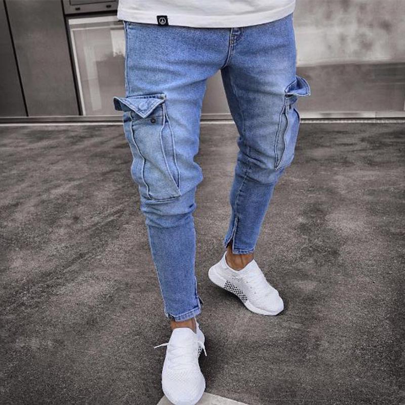 

Trendy Men s Elastic Skinny Jeans with Knee Rips and Zipper M