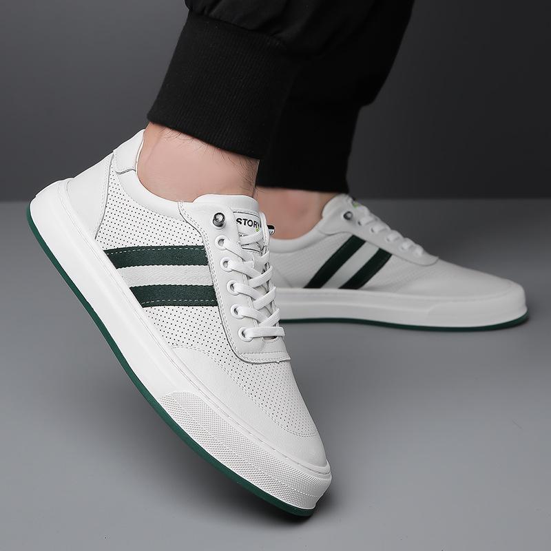 

Men s shoes 2025 summer new youth Korean version of small white board shoes simple fashion versatile punching breathable casual shoes 44 белый