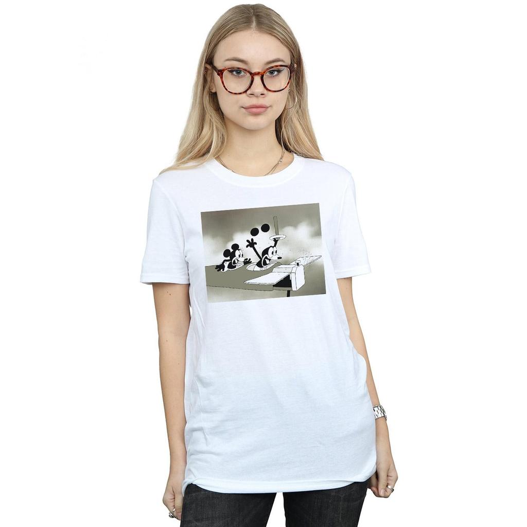 Disney Womens/Ladies Mickey Mouse Crazy Pilot Cotton Boyfriend T-Shirt