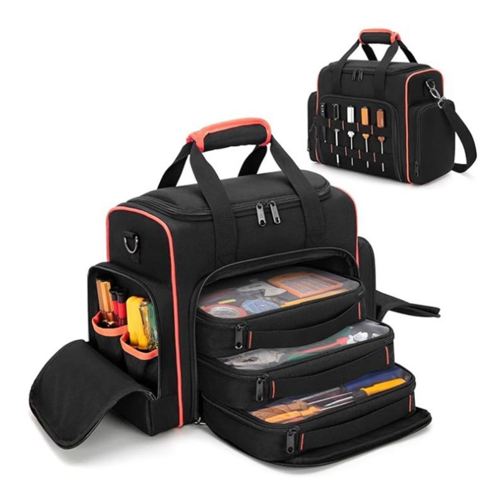 Thick Durable Oxford Electrician Tool Bag With Multi Pockets, Hand & Crossbody Carry For Wiring, Plumbing And Construction Site Hardware Tools Storage