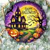 Aluminum Foil Engraving Art Plate - Spooky Haunted House With Pumpkin Design, Happy Halloween Wall Decor, Durable Waterproof Metal Craft