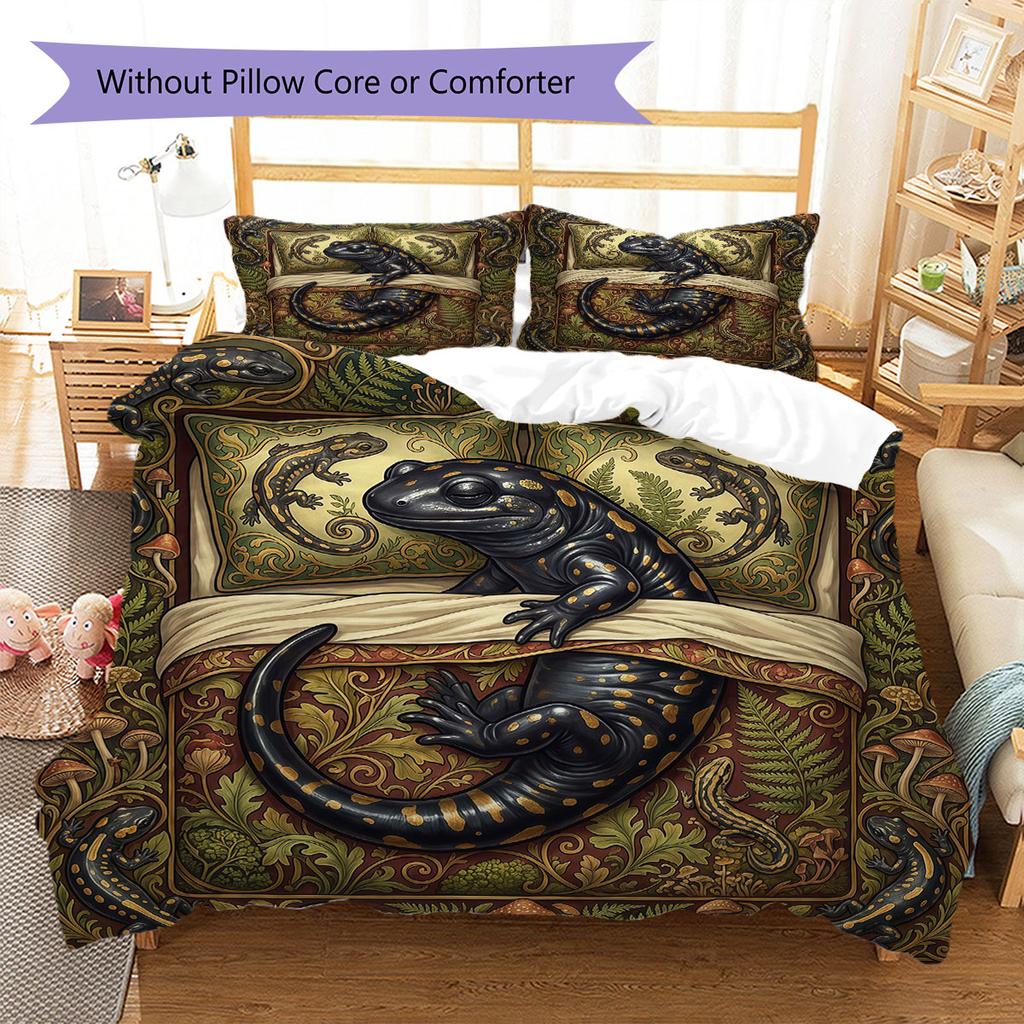 Sleeping Reptile Pattern Bedding Quilt Set Quilt Cover Pillowcase Home Decoration Birthday Gift (1 * Duvet Cover + 2 * Pillowcase, Without Core)
