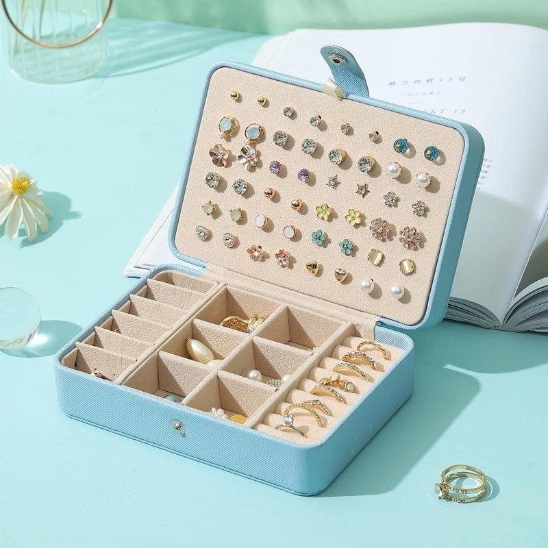 

Korean Version Simple Ins Style Portable Jewelry Storage Box 2026 New High-end Exquisite Large Capacity Travel Jewelry Bag 20x15x10cm синий