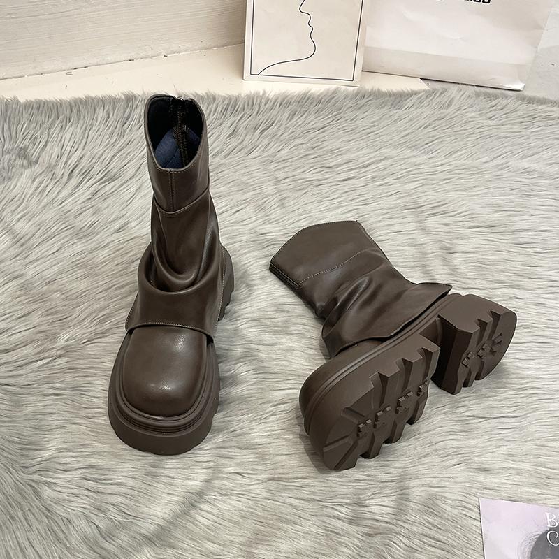 

Женские ботильоны в британском стиле, модные ботинки на платформе с увеличением высоты, ботильоны для брюк, зимняя обувь, Zapatos De Mujer 35 хаки