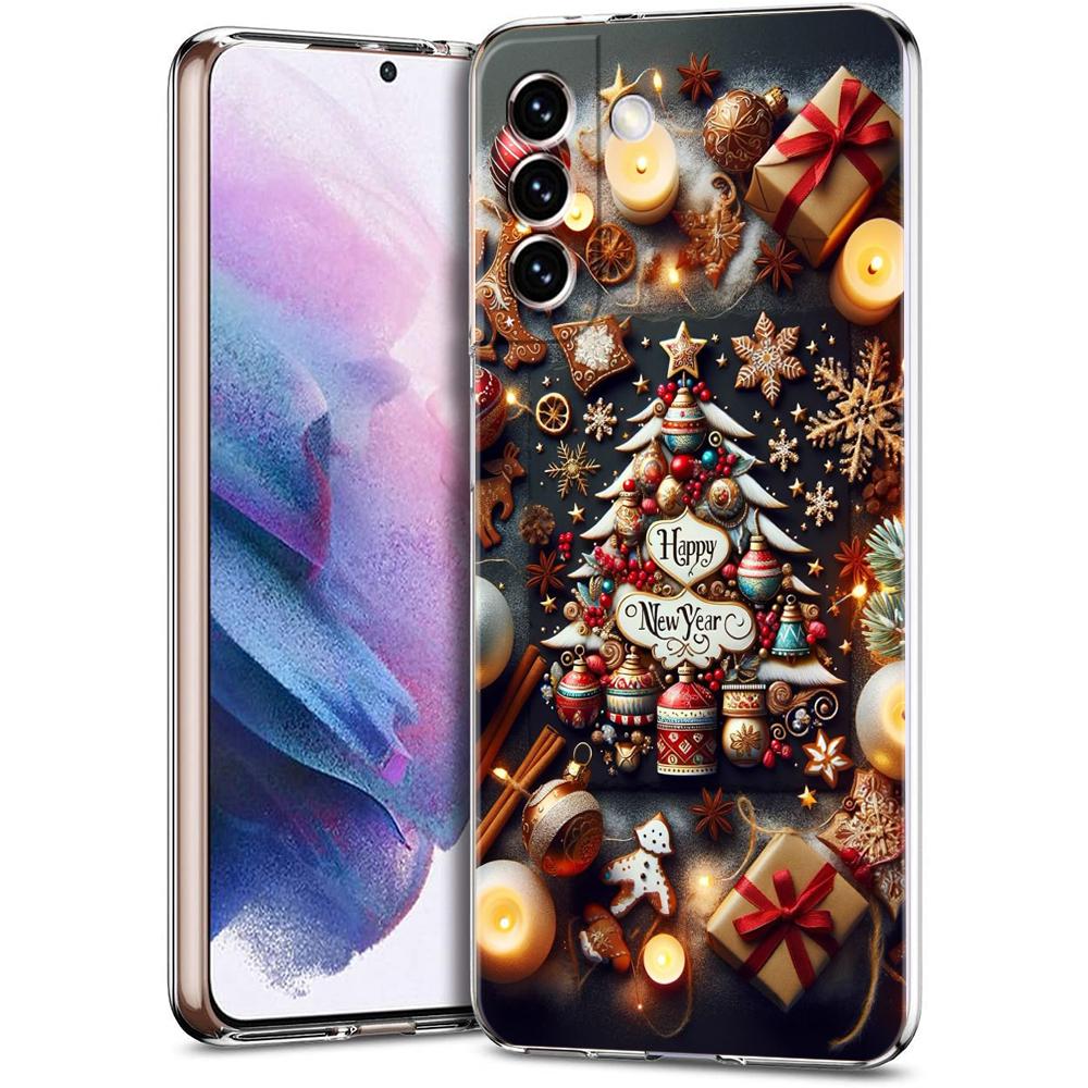 Transparent Phone Case Cover for Samsung Galaxy S25 S24 S23 S22 S20 S21 FE Ultra S24 S10 S10E Plus 5G New Year Christmas Pattern