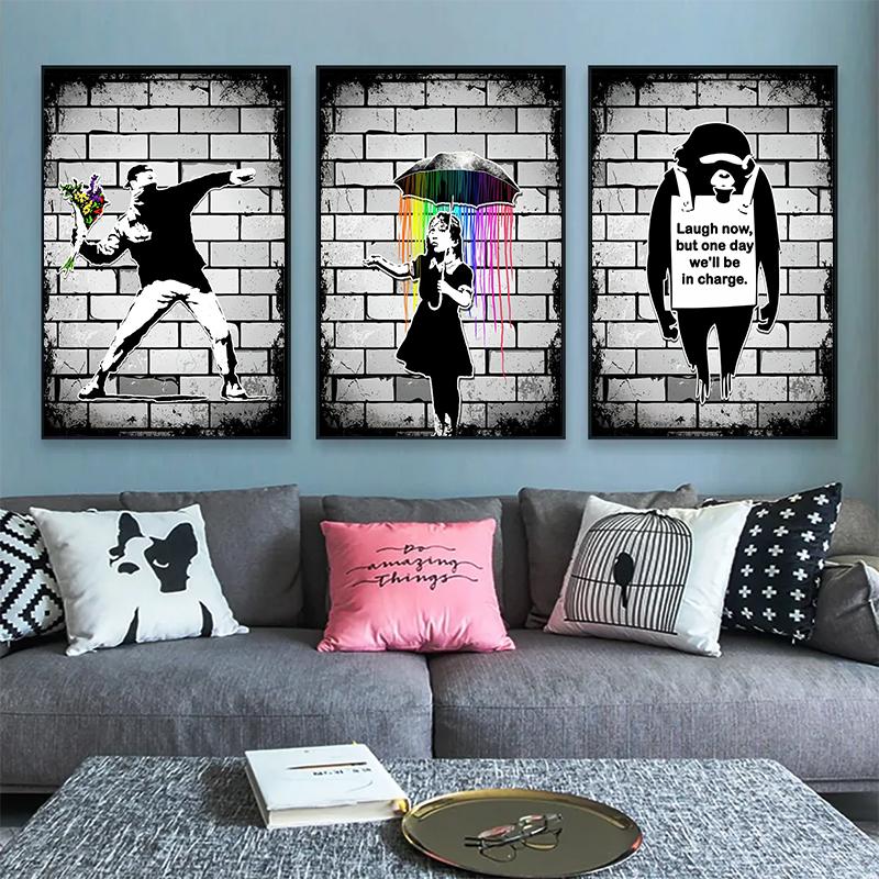 Banksy Street Graffiti Dekorativní Plátno Malba Dívka s Balónkem Sleduj Své Sny Opice Umění Plakáty Tisky Pokoj Nástěnná Dekorace