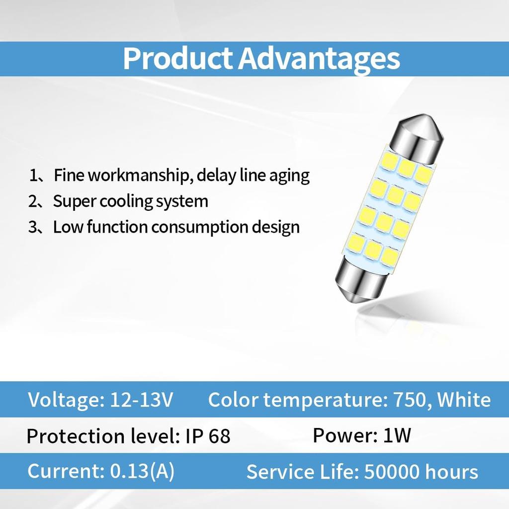 24PCS Car Interior LED Bulb, Dome Light LED Car Interior Replacement Bulb Kit Set T10 31 mm 41 mm for Car Interior, Indoor Map Dome Lights, License