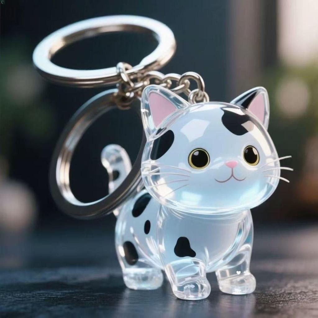 Cute Cat & Dog Fur Keychain Pendant - Creative Transparent Souvenir Gift