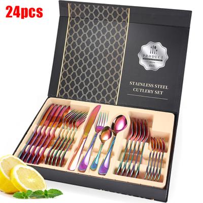24Pcs Stainless Steel Cutlery Set Dinnerware Ks Spoons Home Kitchen Tableware