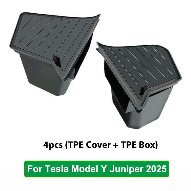 For Tesla Model Y Juniper 2025 2026 Launch Trunk Side Storage Box Boot Organizer Flocked TPE Mat Anti-dirty Travel Accessories